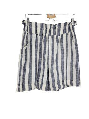 Indero Linen Shorts L Stripe Paperbag Waist Coastal Nautical Beach Resort cruise